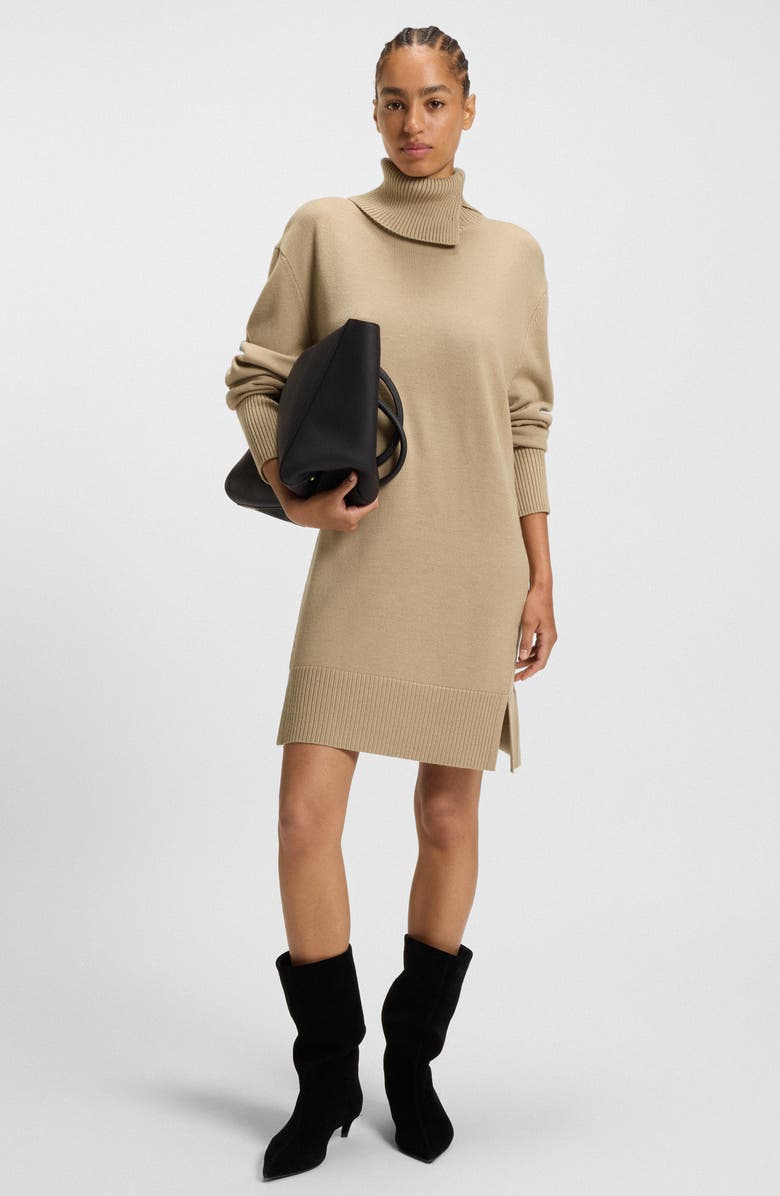 BOSS Orange Feringatessa Long Sleeve Turtleneck Virgin Wool Blend Sweater Dress, Alternate, color, Rust/ Copper