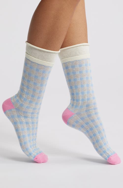 Casa Clara Maya Cotton Blend Crew Socks In Blue Gingham