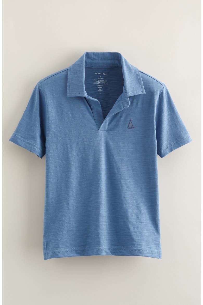 Kids' Johnny Collar Cotton Slub Polo, Main, color, BLUE CORONET