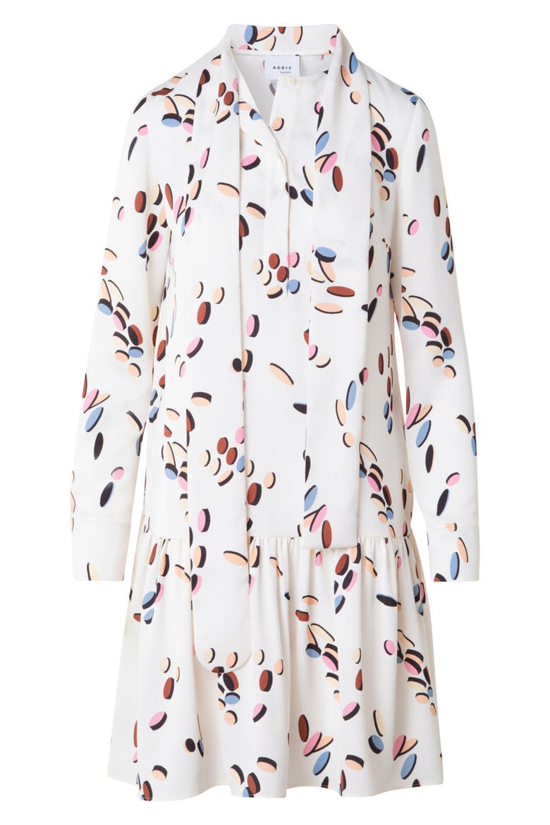 Boho Dropping Dots Long Sleeve Satin Shirtdress, Alternate, color, CREAM-MULTICOLOR