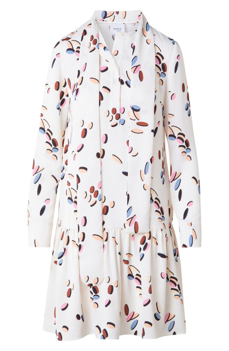 Akris punto Boho Dropping Dots Long Sleeve Satin Shirtdress, Alternate, color, Cream-Multicolor