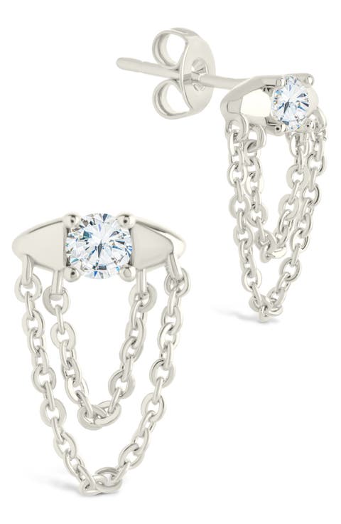 Bowie Cubic Zirconia Chain Drop Stud Earrings
