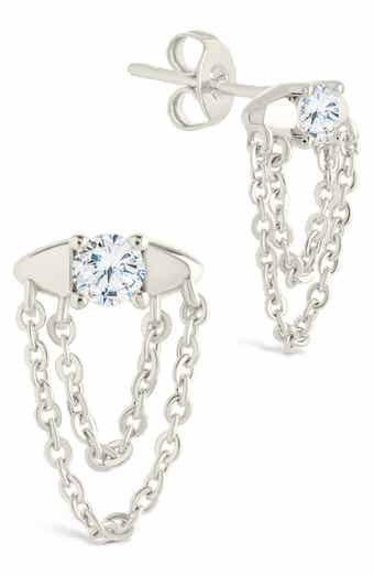 Sterling Forever Bowie Cubic Zirconia Chain Drop Stud Earrings