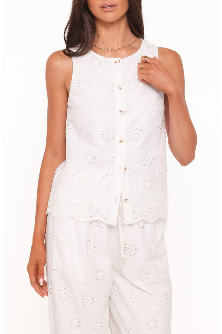 Winny Eyelet Cotton Button Front Top, Main, color, WHITE BRODERIE