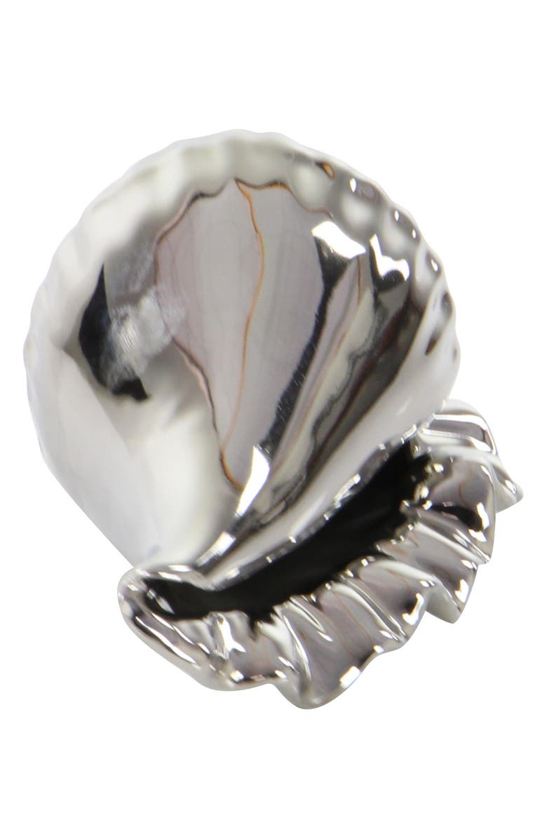 WILLOW ROW Silver Ceramic Shell Sea Life Sculpture - Set of 3, Alternate, color, Silver