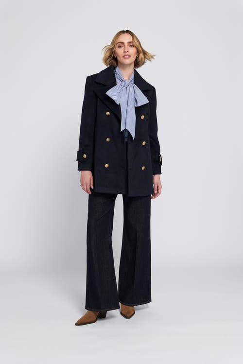Elle Collection Melton Peacoat Coat In Black