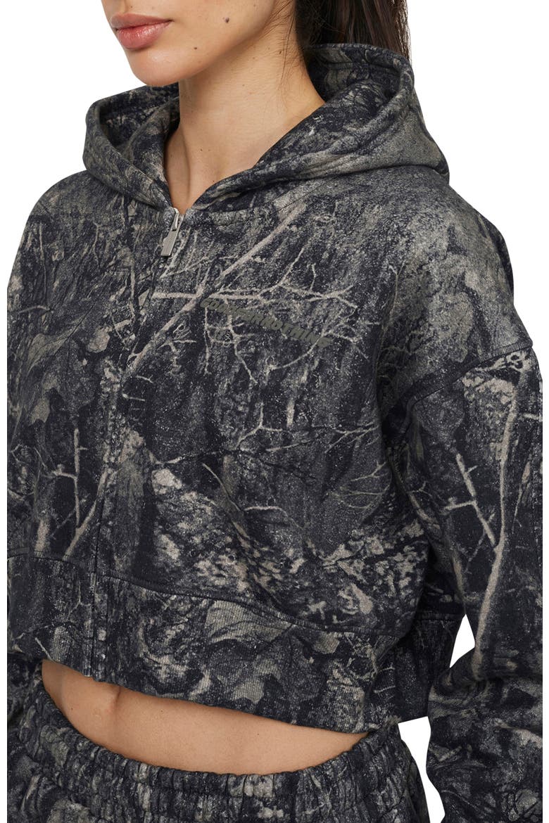 Woodland Blackout Camo Crop Zip Hoodie, Alternate, color, Camo