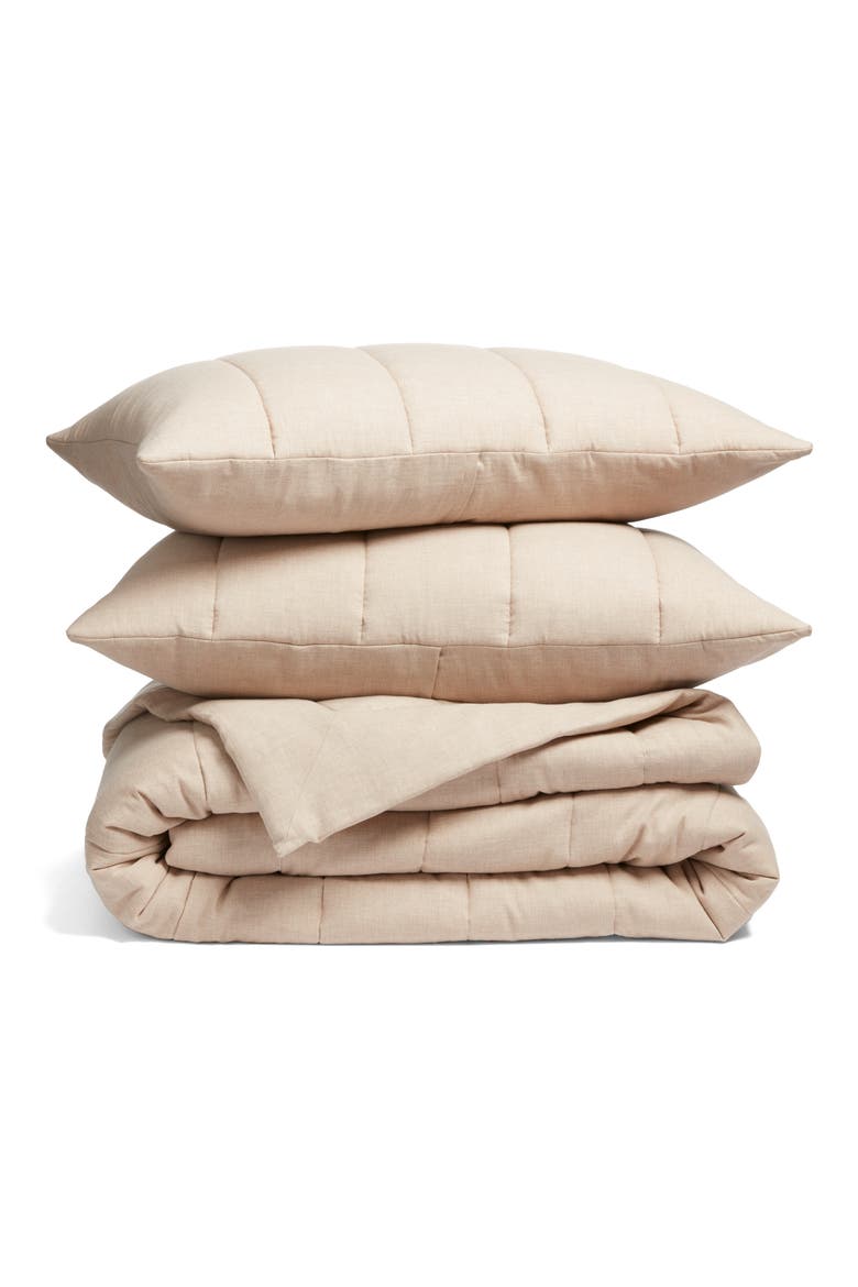 Organic Cotton Mélange Quilted Comforter & Shams Set, Main, color, TAN THREAD