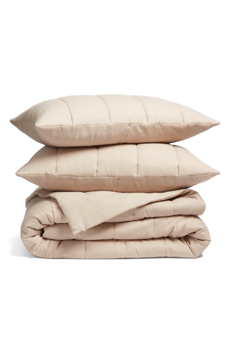 Nordstrom Organic Cotton Mélange Quilted Comforter & Shams Set, Main, color, Tan Thread