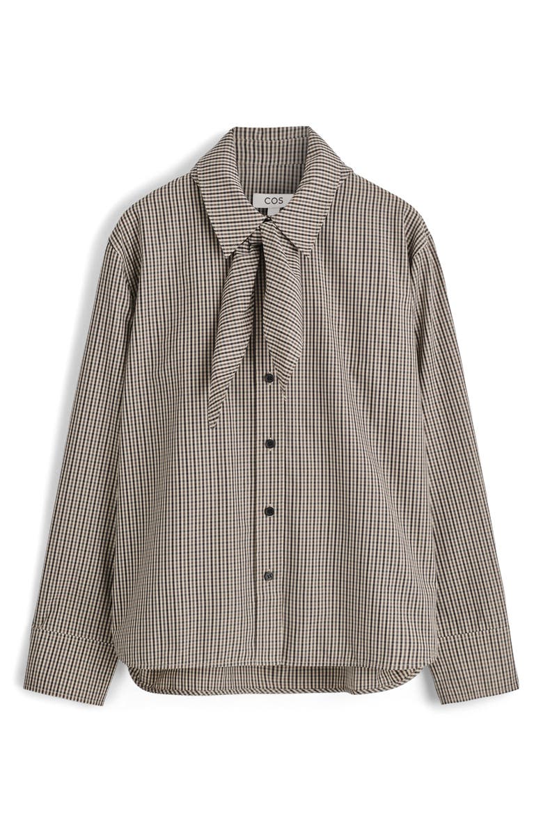 COS Check Print Woven Shirt, Alternate, color, Beige Dark