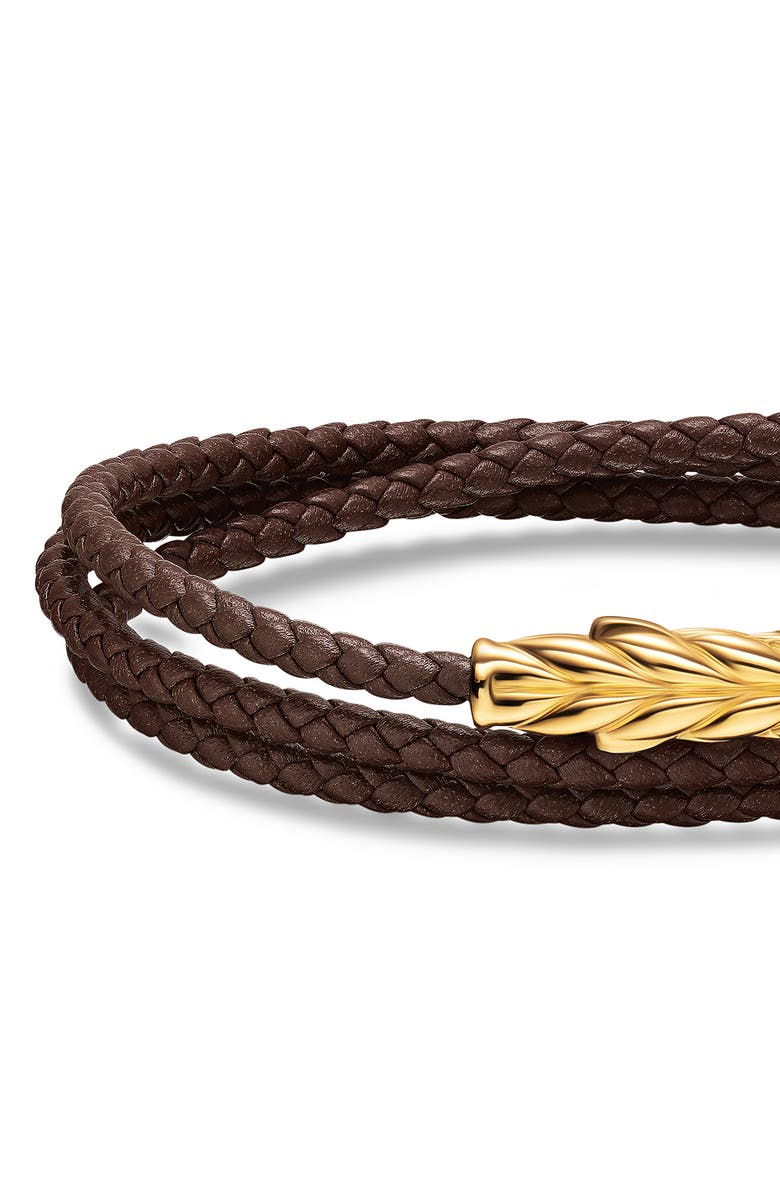 David Yurman Men's Chevron Triple Wrap Bracelet in Leather with 18K Yellow Gold, 3mm, Alternate, color, Brown