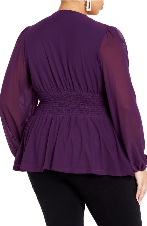 City Chic Nia Sheer Sleeve Top In Purple