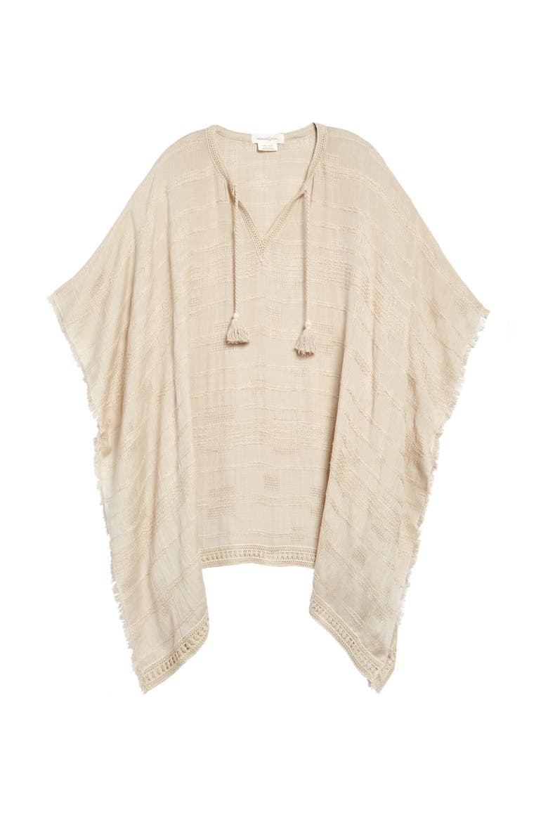 Tassel Trim Poncho, Main, color, BEIGE BIRCH