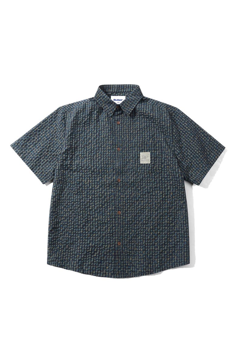 Butter Goods Equipment Plaid Seersucker Short Sleeve Button-Up Shirt, Main, color, Navy