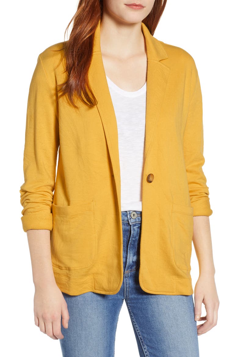 Two Pocket Knit Blazer, Main, color, YELLOW WHIP