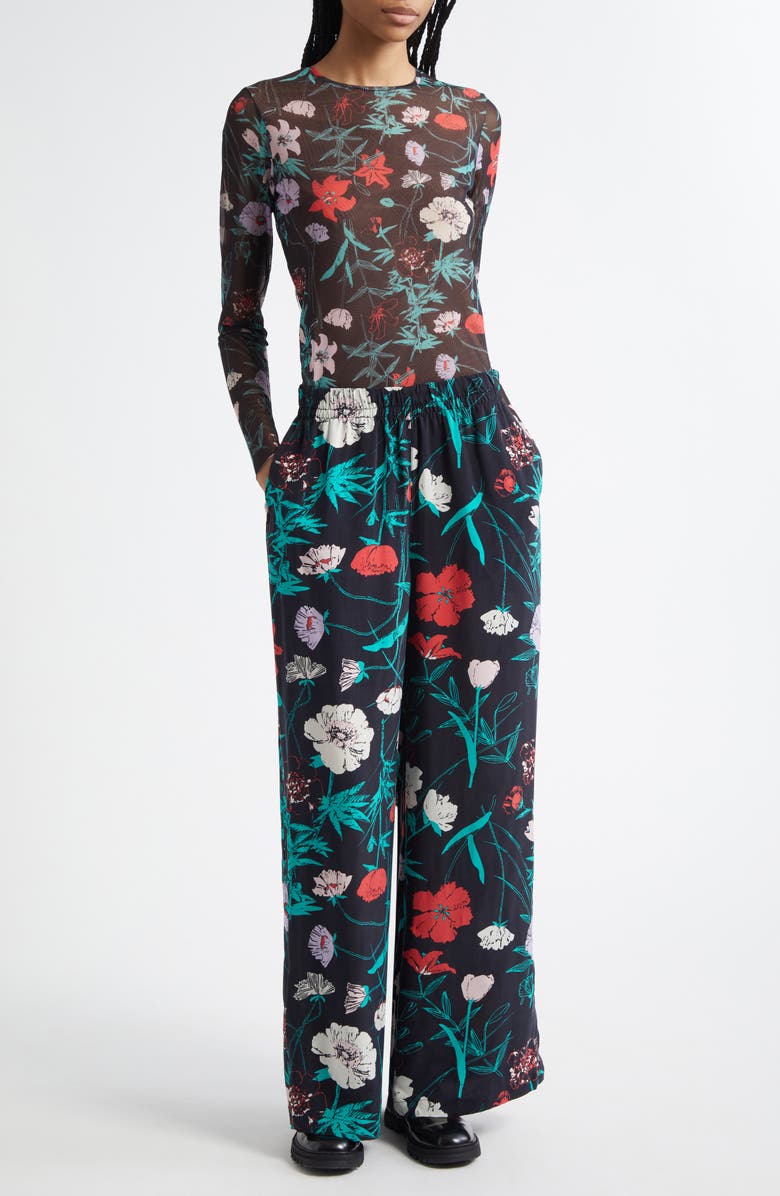 Marimekko Nitty Perenna Floral Pants, Alternate, color, Black, Turquoise, Pink