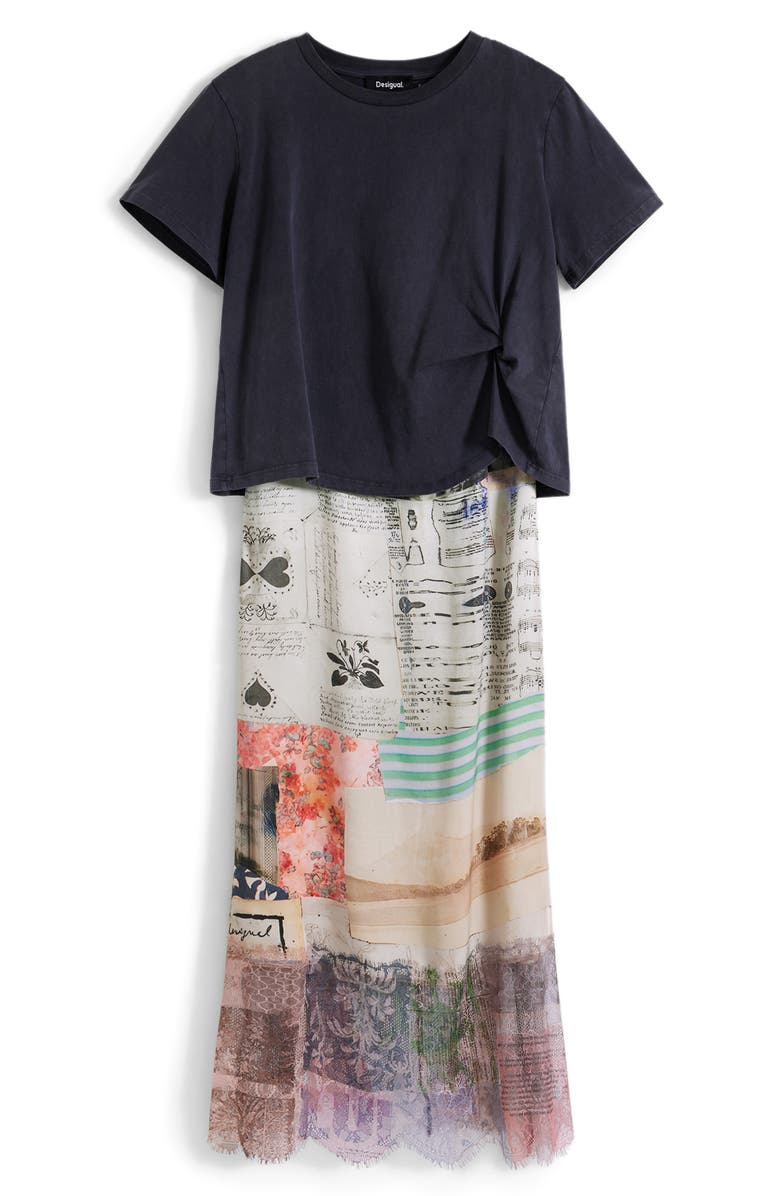 Desigual Collage 2-in-1 T-Shirt & Slipdress Set, Alternate, color, Beige