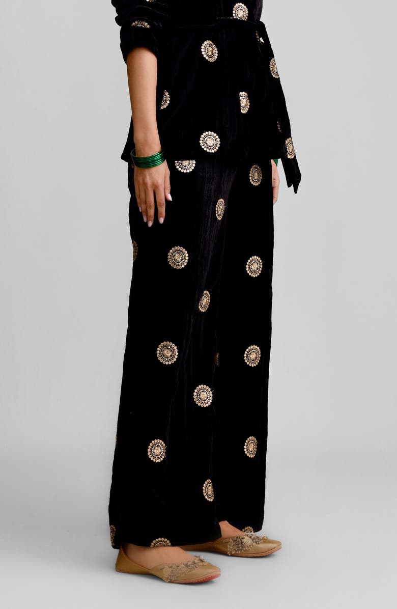 holiCHIC Nala Embroidered Velvet Straight Leg Pants, Alternate, color, Black
