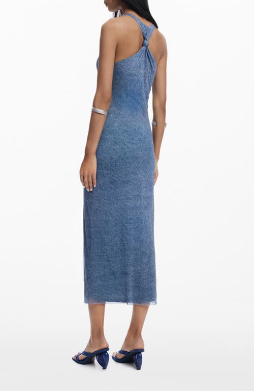 Desigual Knot Fitted Midi Dress In Blue