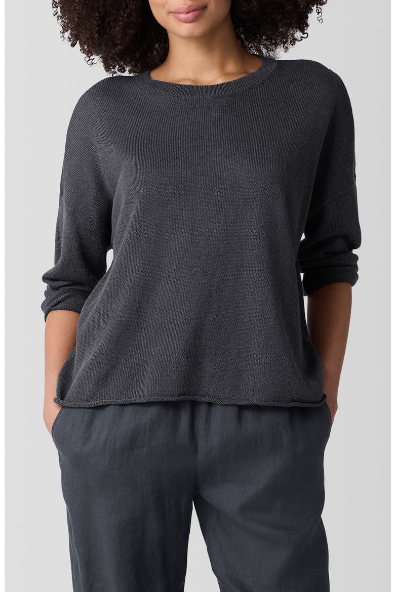Crewneck Organic Linen & Organic Cotton Sweater, Main, color, EBONY
