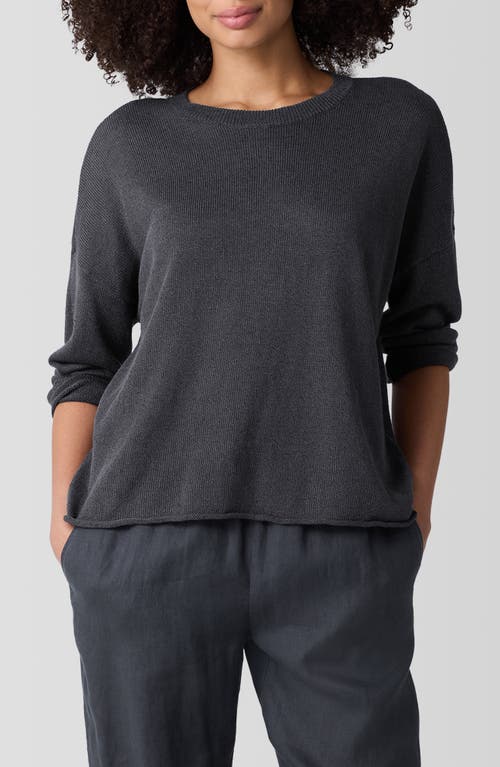 Eileen Fisher Crewneck Organic Linen & Organic Cotton Sweater In Ebony