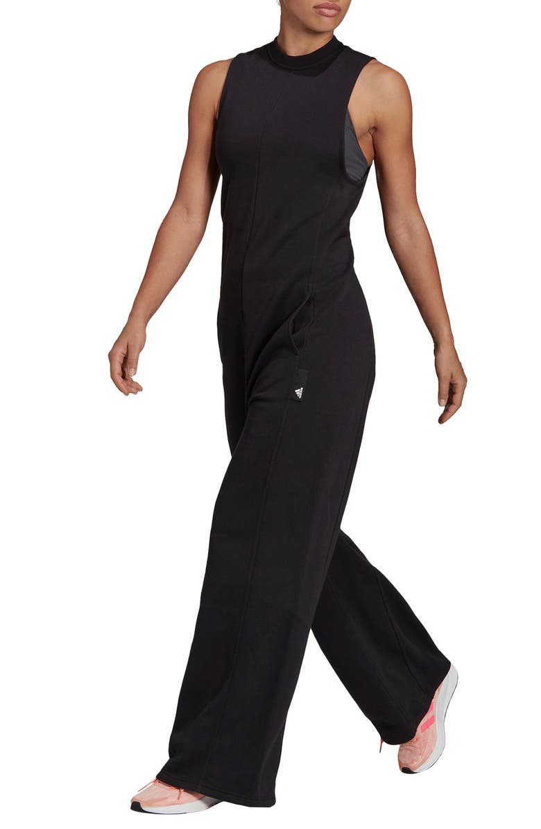 adidas Sleeveless Wide Leg Jumpsuit, Main, color, 