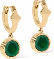 Astley Clarke Gold Luna Green Agate Huggie Earrings