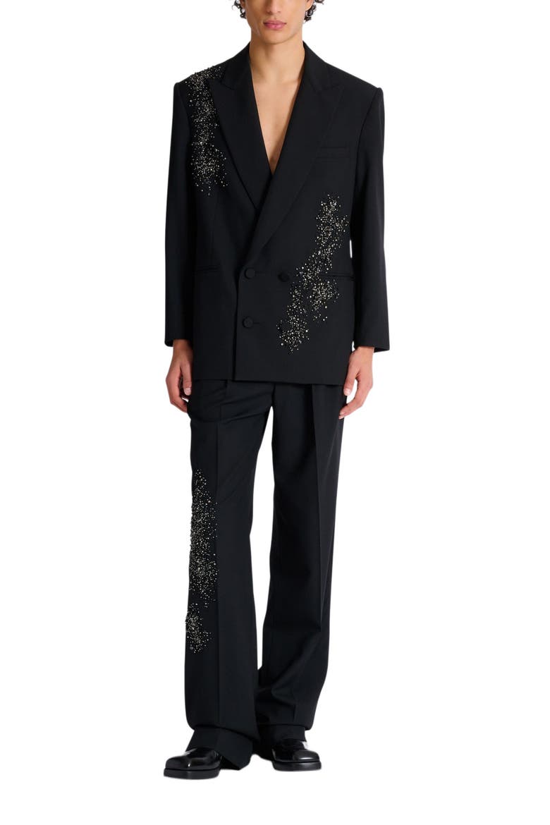 Pleated wool trousers with "Sand Effect" embroidery, Alternate, color, black