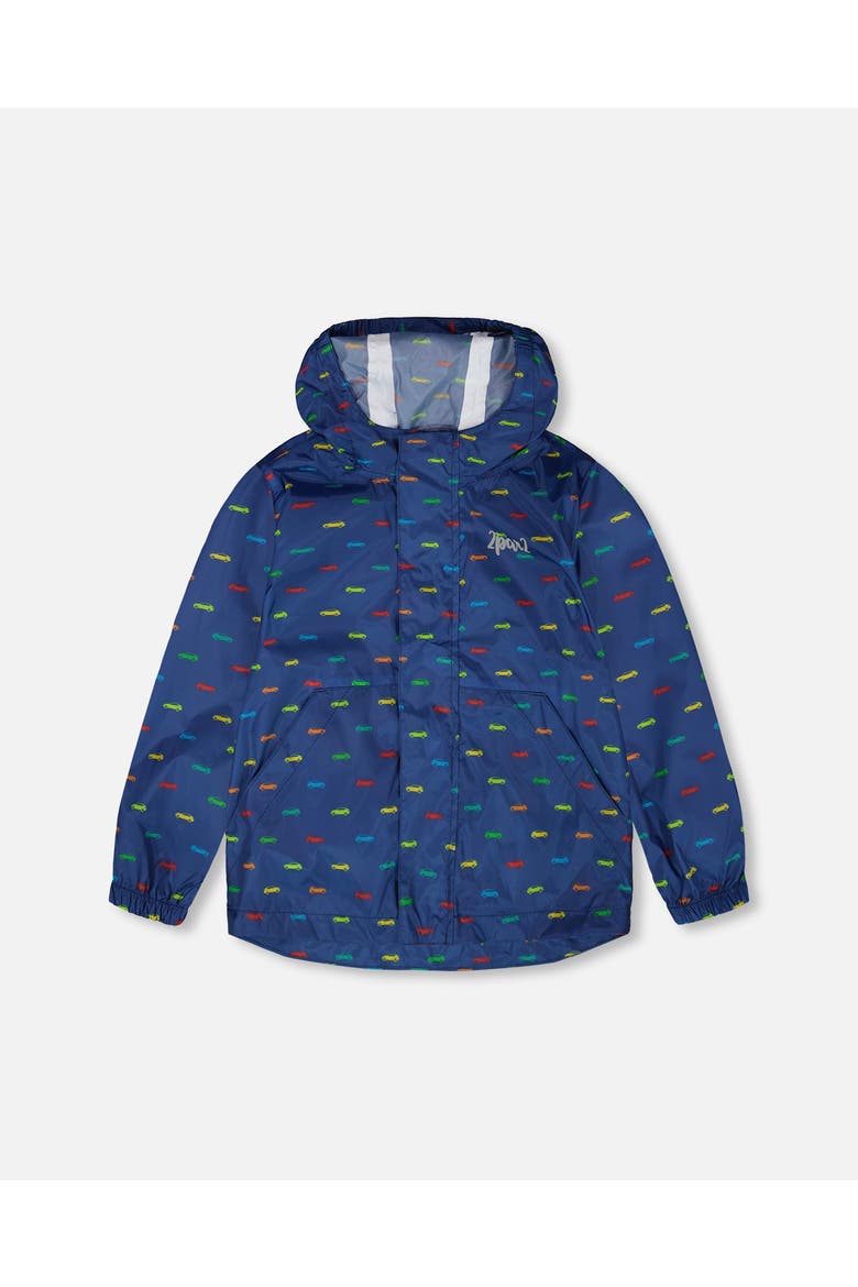 Packable Car Windbreaker in Polyester, Main, color, Blue Printed Cars