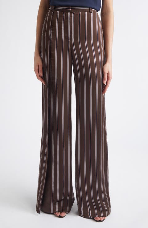 Striped Mid Rise Straight Leg Pants