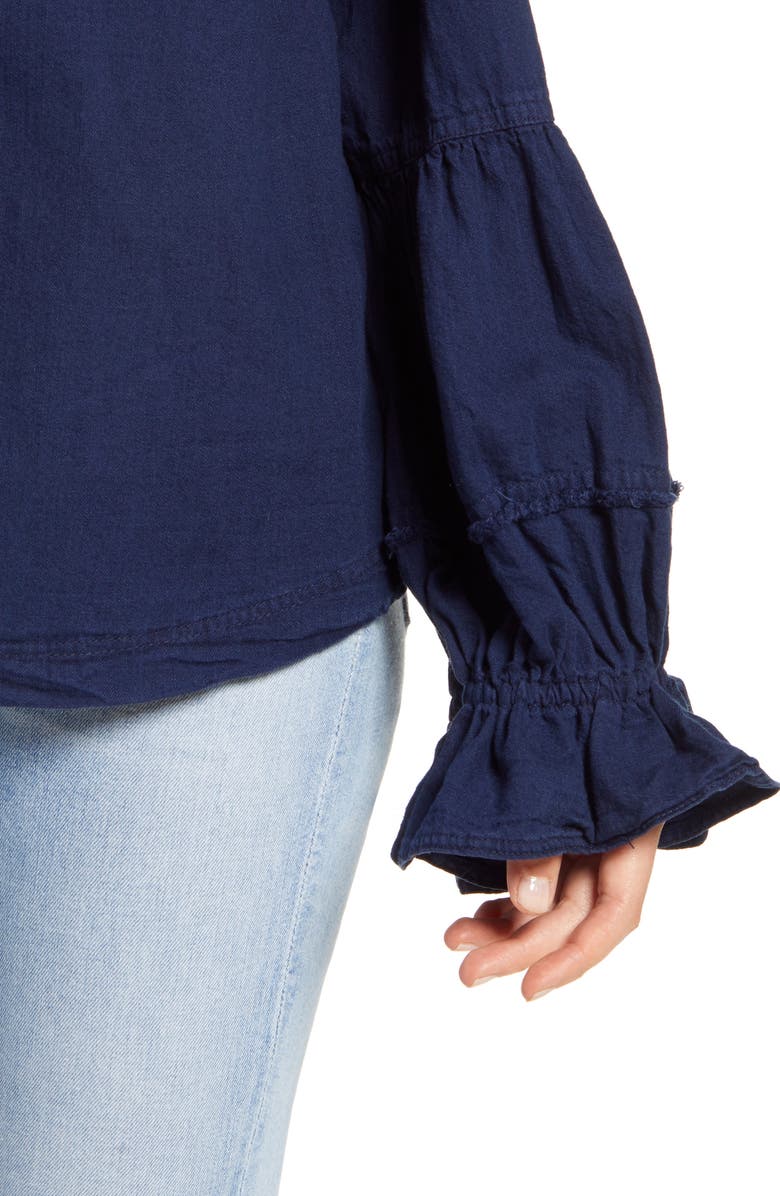 Free People Alpine Denim Tie Neck Top, Alternate, color,