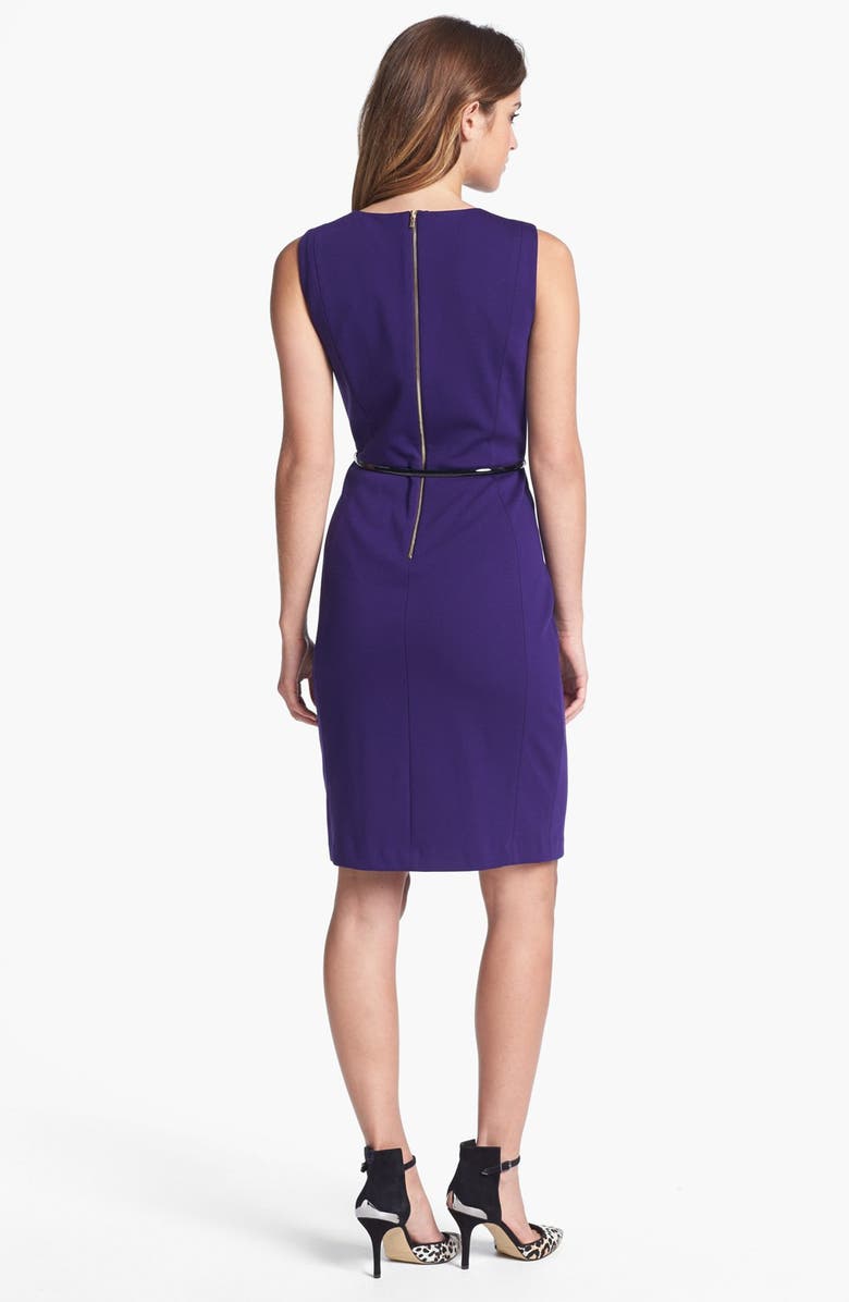 Calvin Klein Belted Ponte Sheath Dress, Alternate, color, 