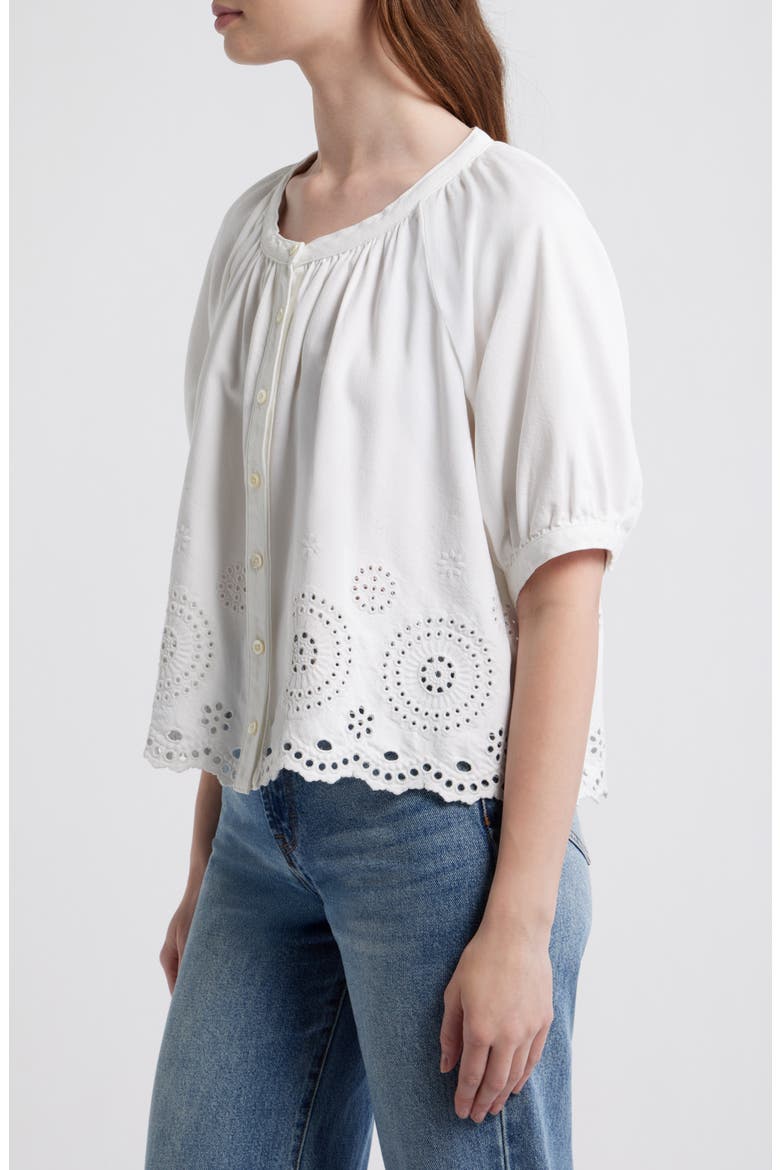 The Eyelet Short Sleeve Woven Shirt, Alternate, color, WHITE