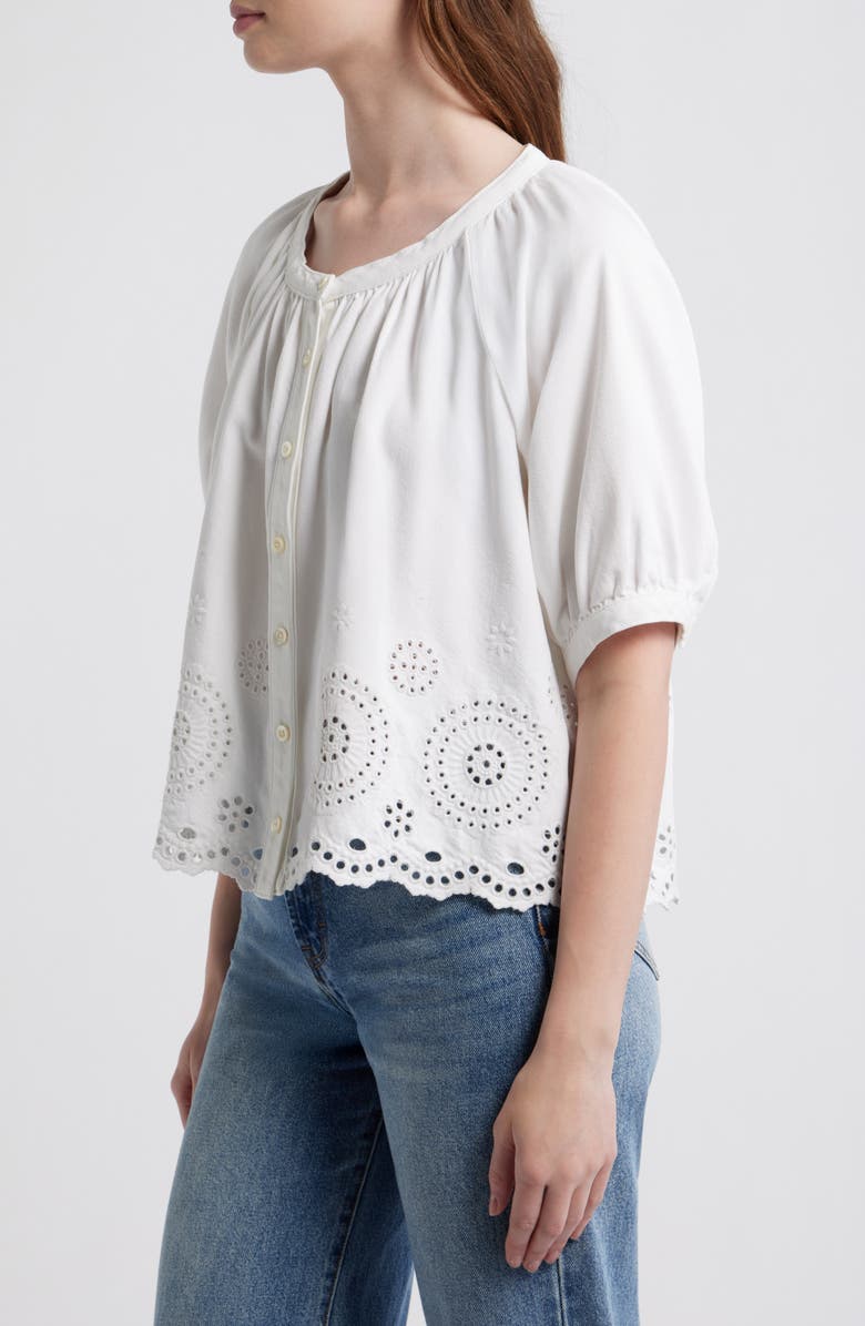 FRAME The Eyelet Short Sleeve Woven Shirt, Alternate, color, White