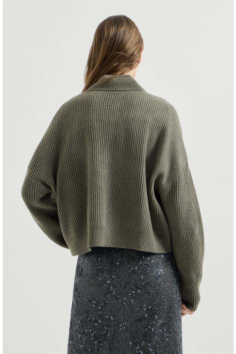 Cashmere English rib cardigan with monili, Alternate, color, Origano