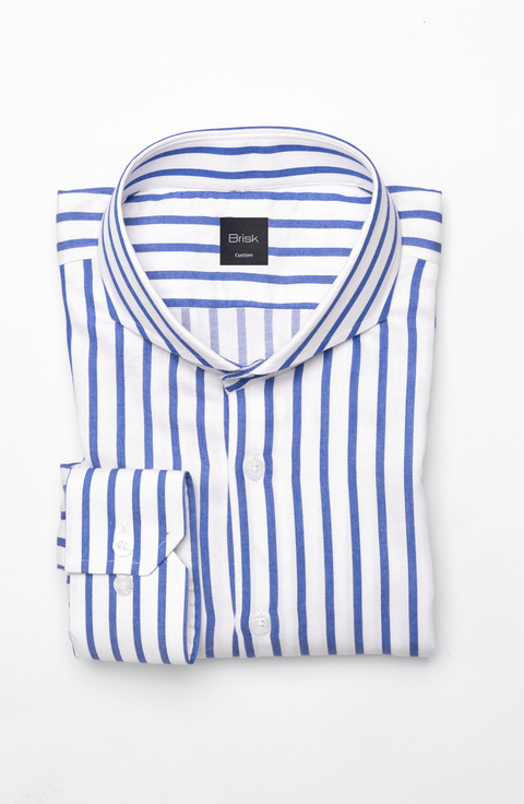 Navy Pima Cotton Wide Stripe Dress Shirt