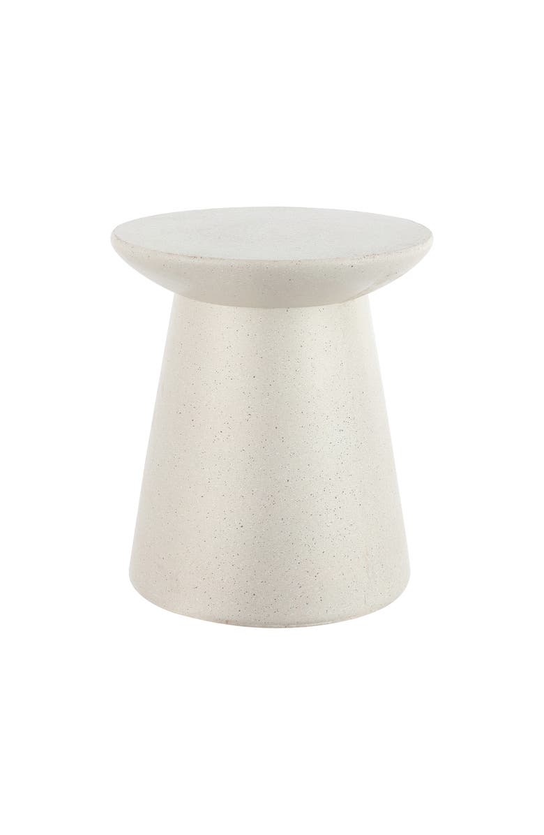 JONATHAN Y Hollie Minimalist Frosted Polyresin Indoor/Outdoor Accent Table, All-Weather Textured Round Pedestal Side Table & Stool, Main, color, Cream Terrazzo