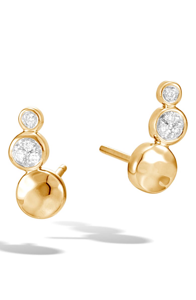 John Hardy Hammered Gold Diamond Linear Stud Earrings, Main, color, 