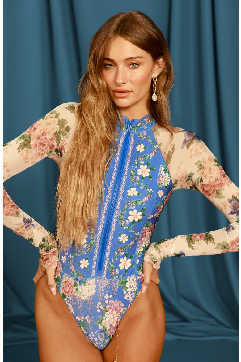 CLANE☆LONG SLEEVE SWIMWEAR Monti Ivy Long Sleeve Zip One-Piece Swimsuit (Women) | Nordstrom