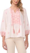 Vince Camuto Embroidered Tie Neck Peasant Top