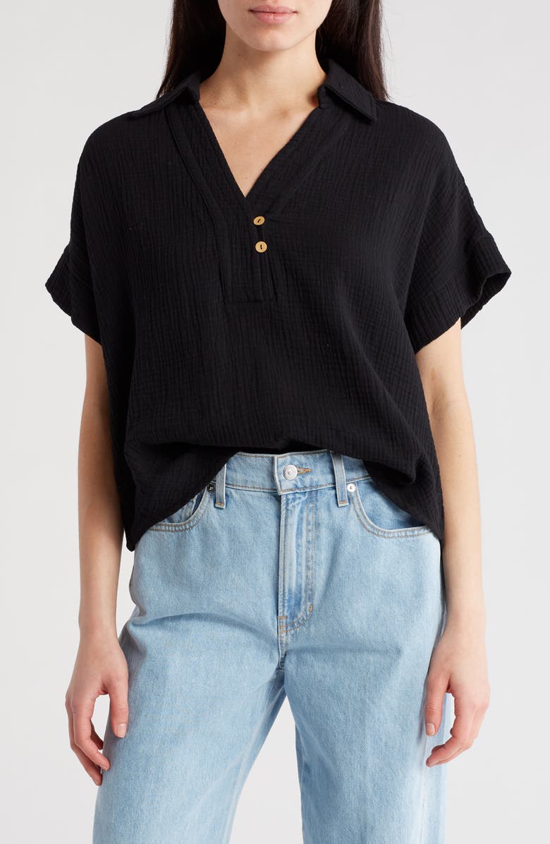 RAIN AND ROSE Cotton Gauze Camp Shirt, Main, color, 