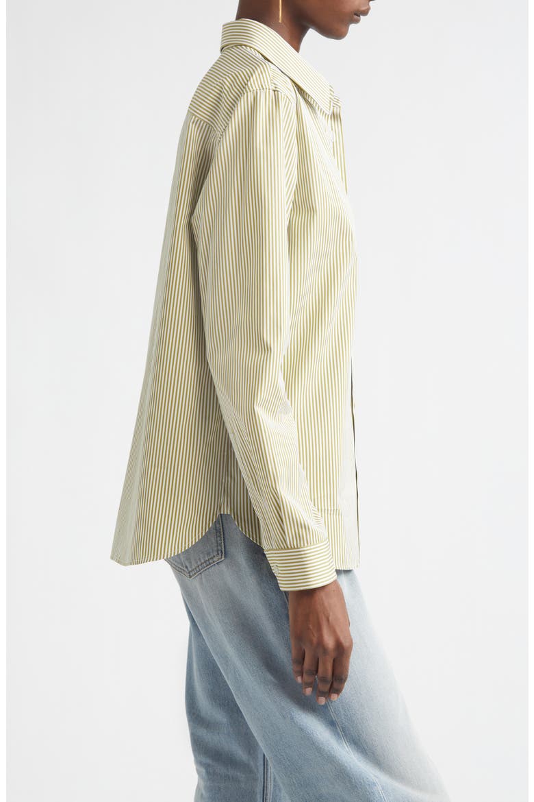 Classic Stripe Cotton Poplin Button-Up Shirt, Alternate, color, KHAKI/ BLANC