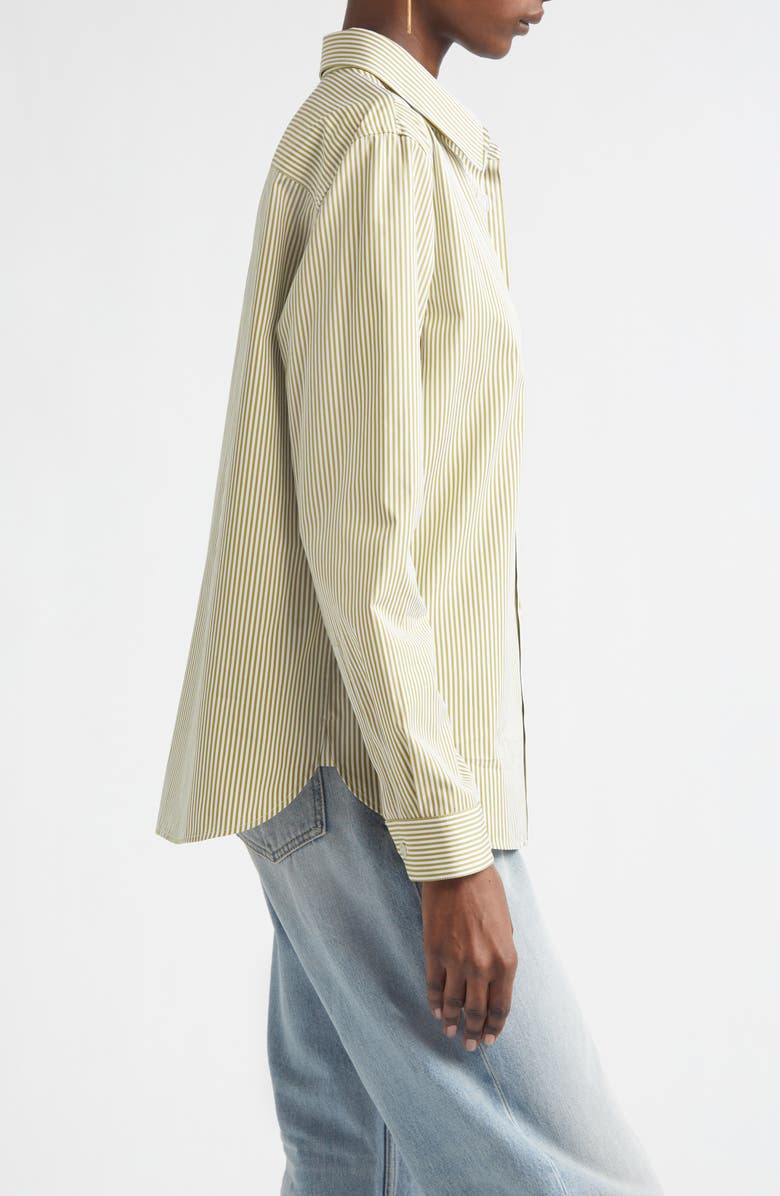 Saint Laurent Classic Stripe Cotton Poplin Button-Up Shirt, Alternate, color, Khaki/ Blanc