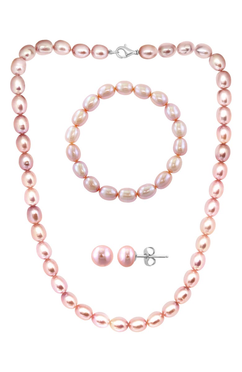 EFFY Pink Freshwater Pearl Necklace, Bracelet & Stud Earrings Set, Main, color, Pink