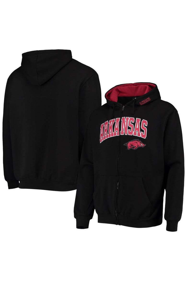 Men's Colosseum Black Arkansas Razorbacks Arch & Logo 3.0 Full-Zip Hoodie, Main, color, Black