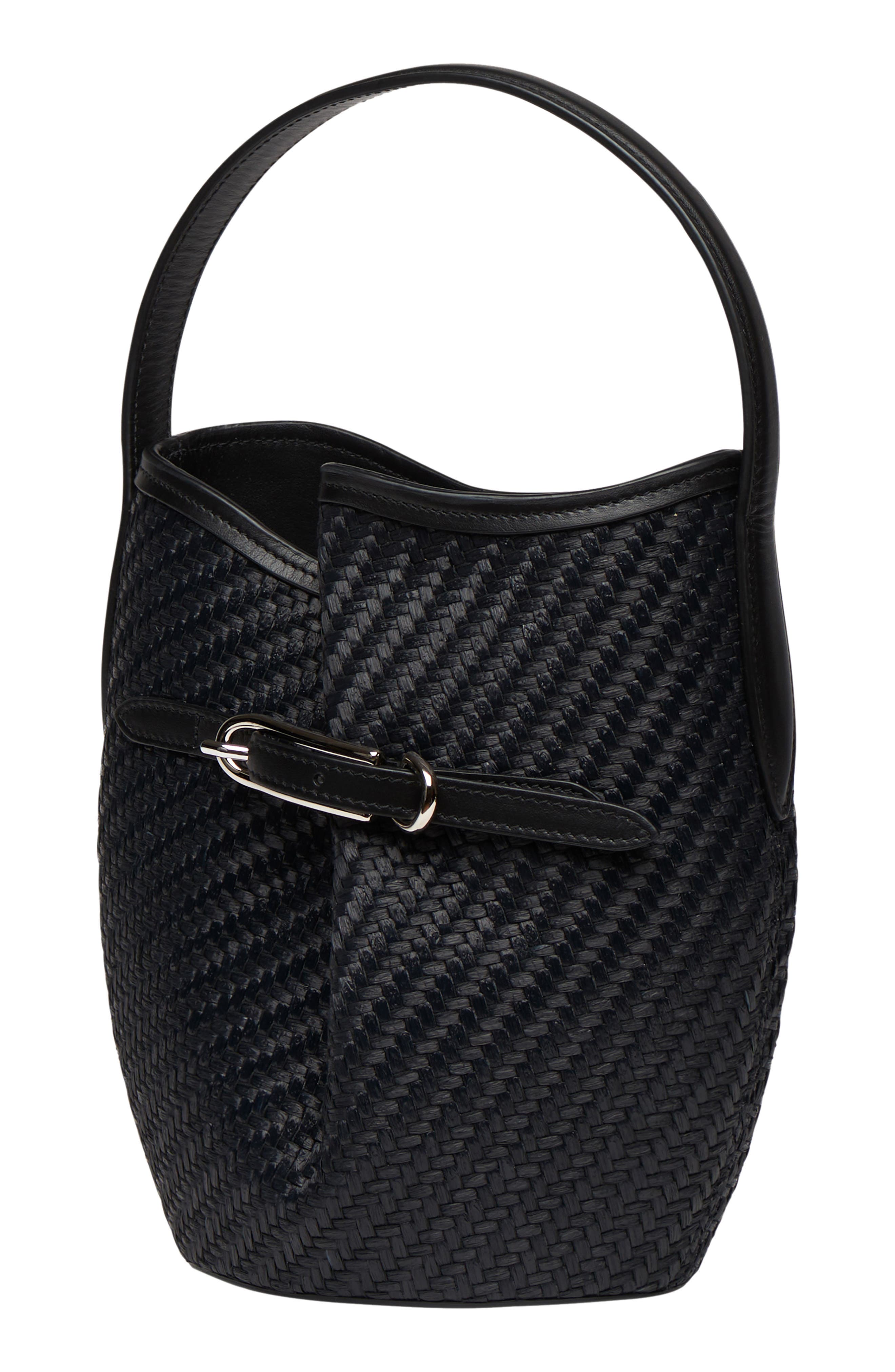 LIFFNER Mini Raffia Belted Bucket Bag, Alternate, color, Black