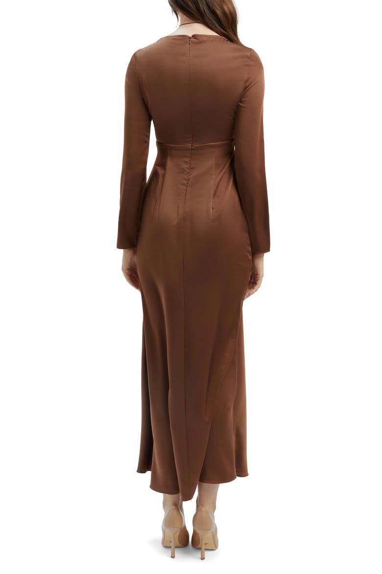 Daring Ruched Long Sleeve Cutout Midi Dress, Alternate, color, CHOCOLATE