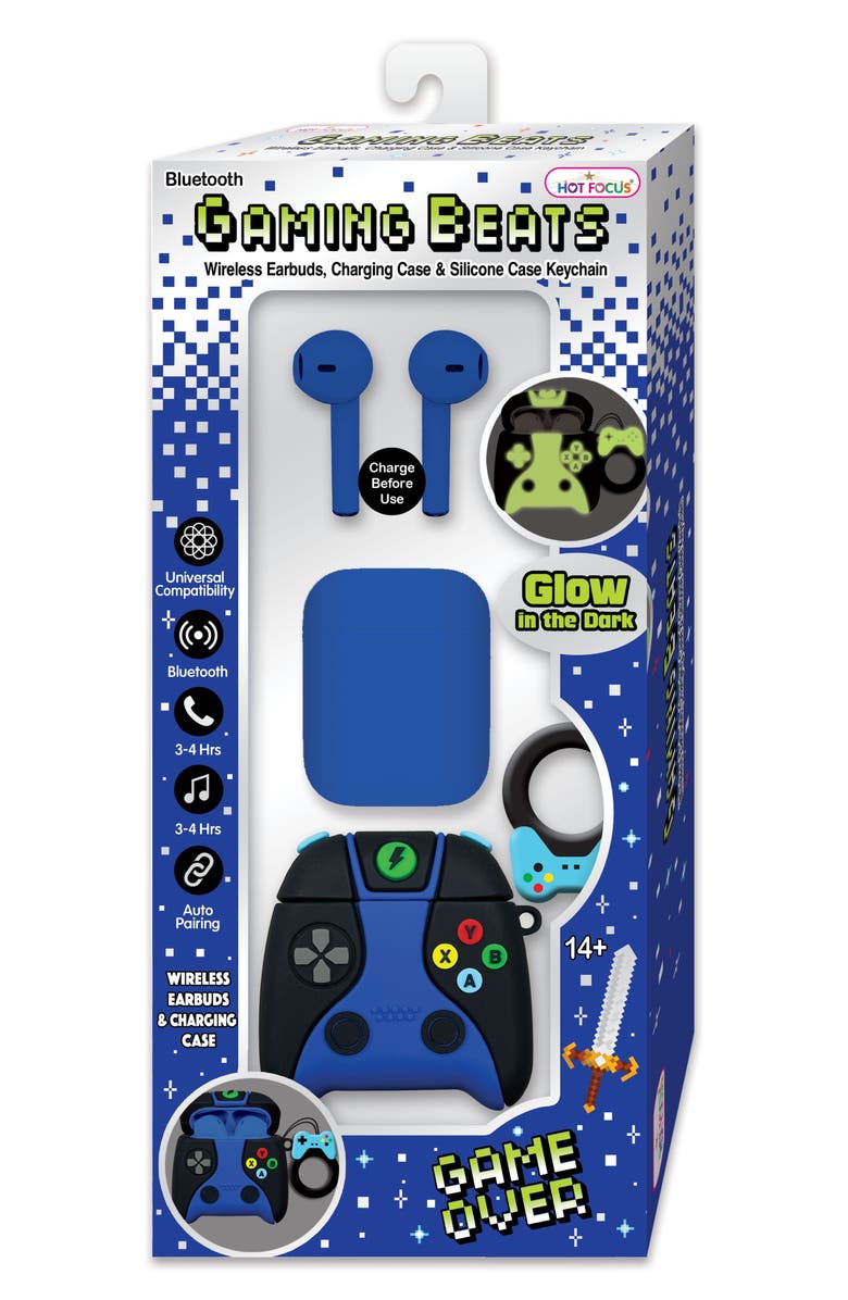 HOT FOCUS Gaming Beats Wireless Earbuds, Charging Case & Silicone Case Keychain Set, Main, color, Multi