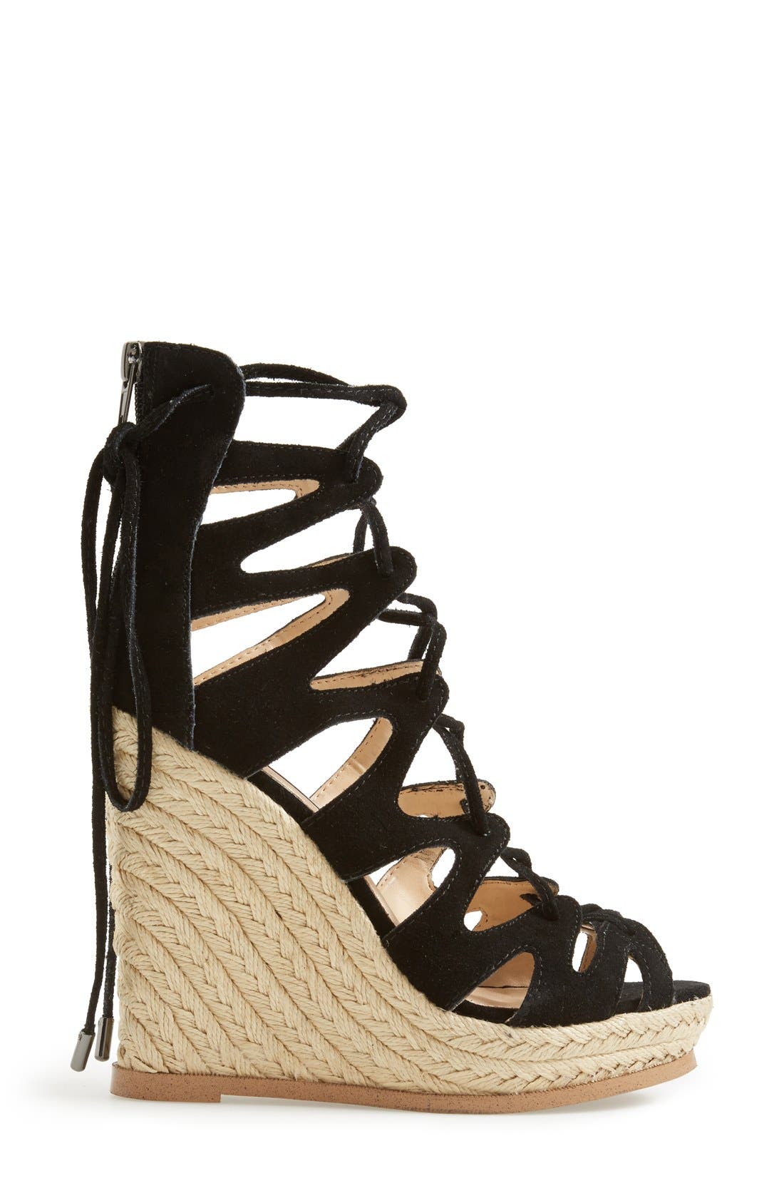 'Theea' Caged Wedge Sandal, Alternate, color, BLACK SUEDE
