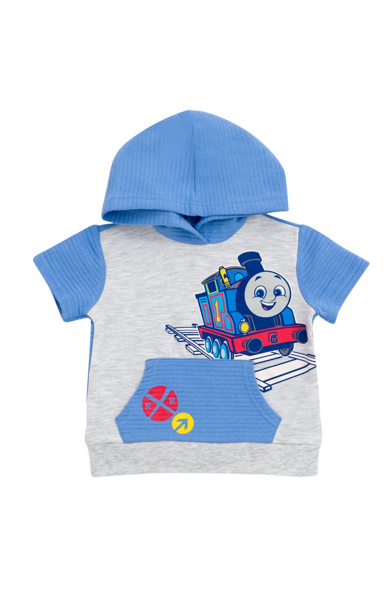 THOMAS & FRIENDS Short Sleeve Hoodie & Shorts Set, Alternate, color, Light Blue / Oatmeal Heather